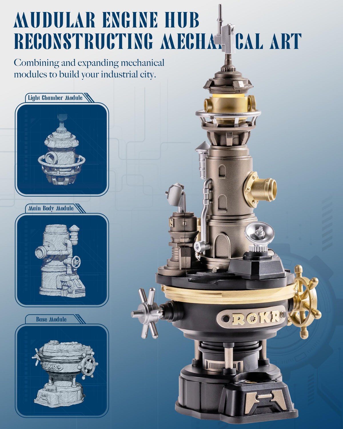 ROKR Navi Lighthouse mechanism inside reveals precise gear transmission in action