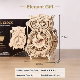 ROKR Owl Clock puzzle desk display ready for home decor.