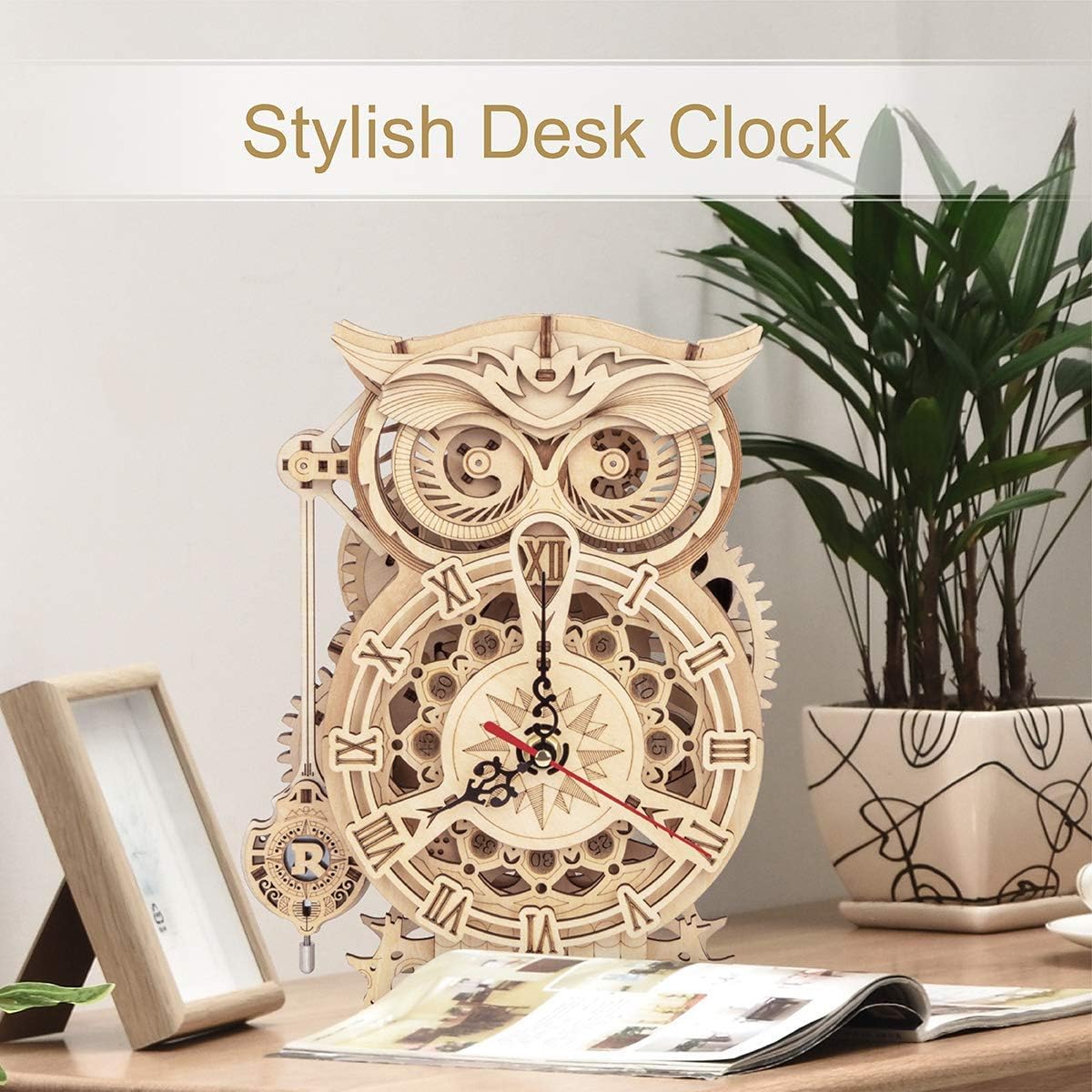 ROKR Owl Clock puzzle dial face with vintage owl design.