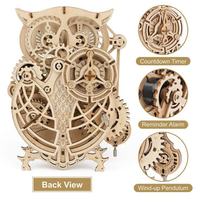 ROKR Owl Clock puzzle interlocking wood parts showing precision.