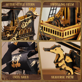 ROKR Seahorse Barque deck carvings reveal intricate historical details.