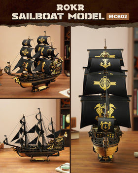 ROKR Seahorse Barque sails raised mid-assembly showcasing authentic rigging