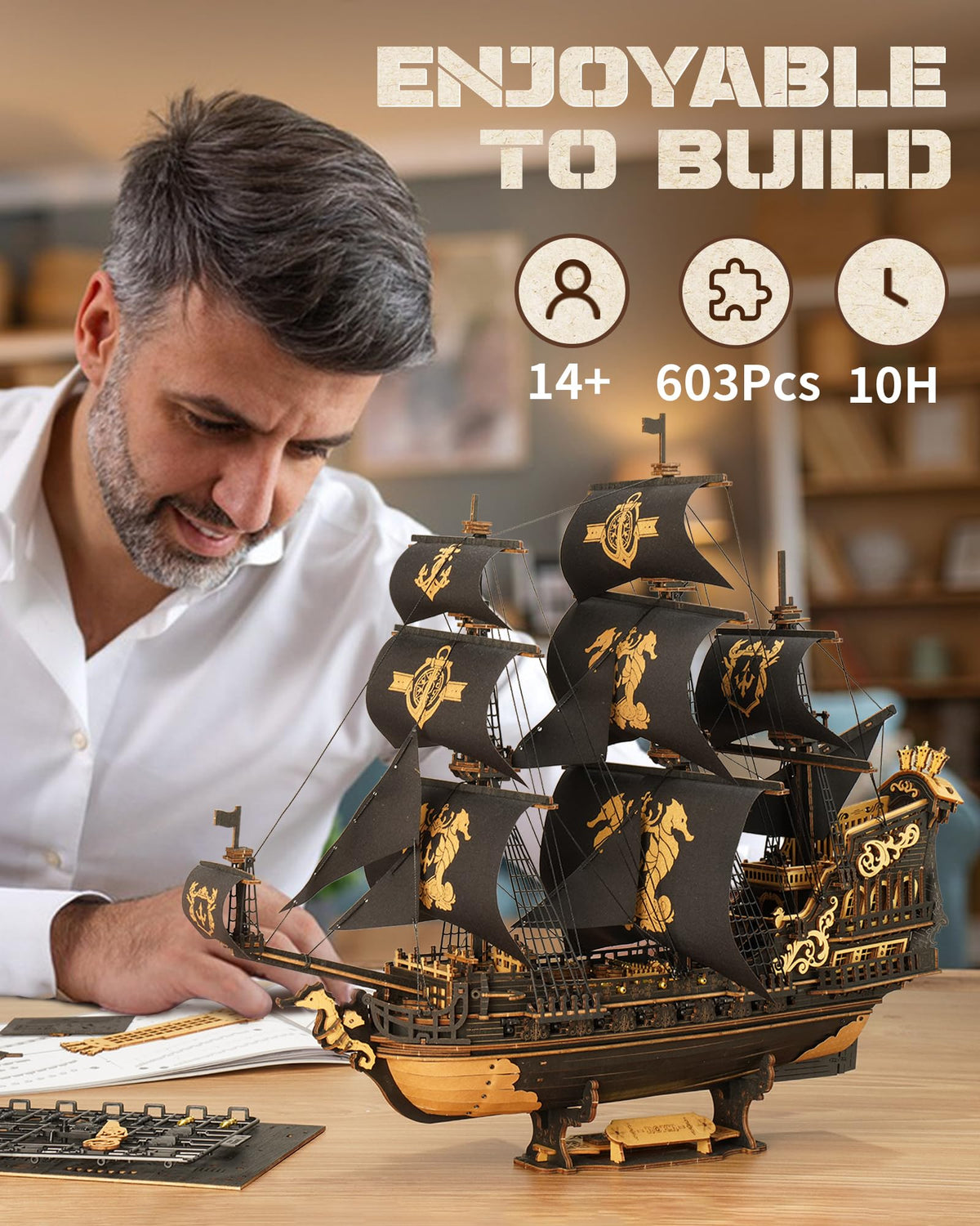ROKR Seahorse Barque seahorse figurehead accent enhances collectible appeal