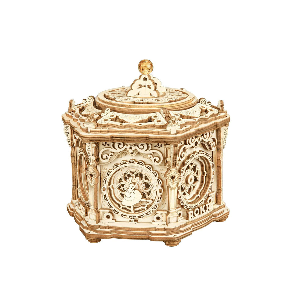 ROKR Secret Garden music box hexagon engraving adds vintage charm to any desk.