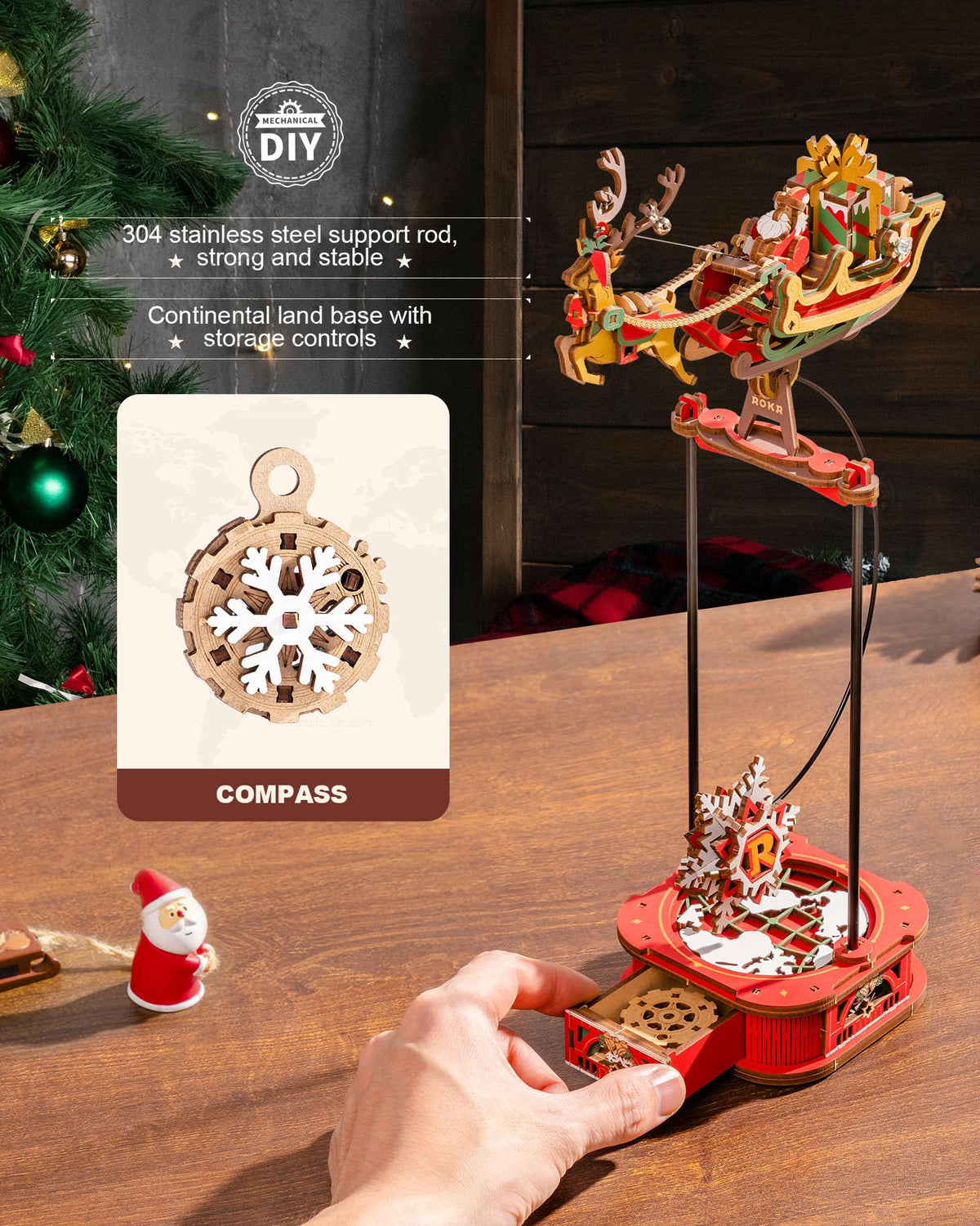 ROKR sleigh bells movement creates gentle jingling as the model swings.