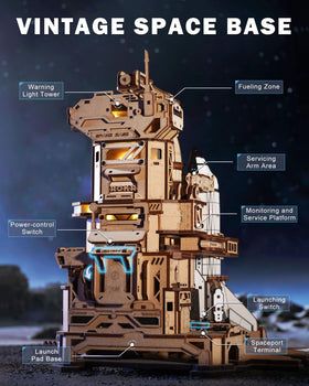 ROKR wooden desk display featuring illuminated Space Shuttle centerpiece.
