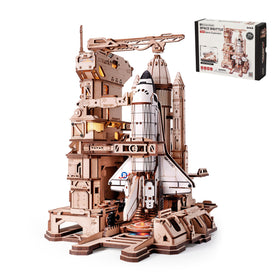ROKR space shuttle launch base with motorized lift for interactive deployment