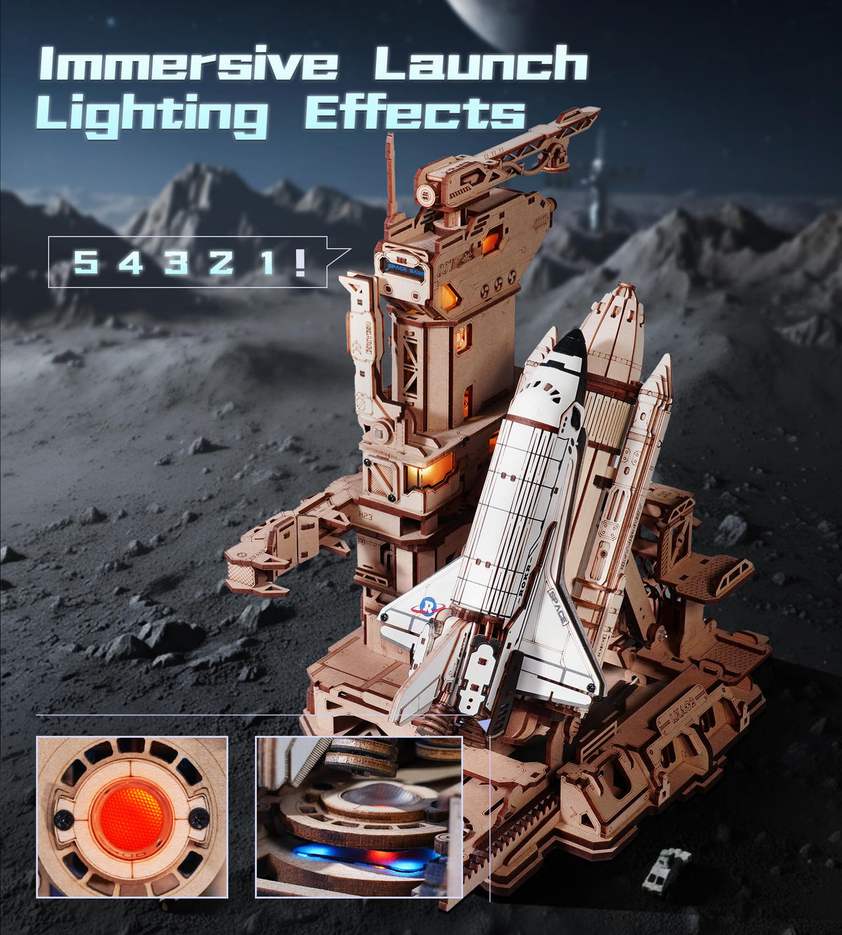 ROKR shuttle LED launch effects illuminate the countdown and ignition visuals