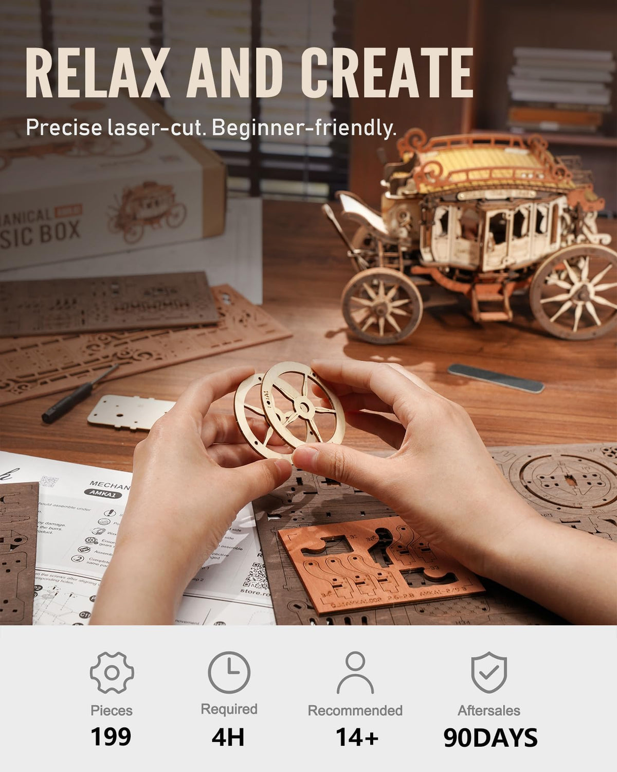 ROKR Stagecoach instruction book and wax included for smooth assembly