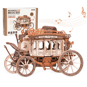 ROKR Stagecoach puzzle parts pack showing laser-cut panels for precise assembly