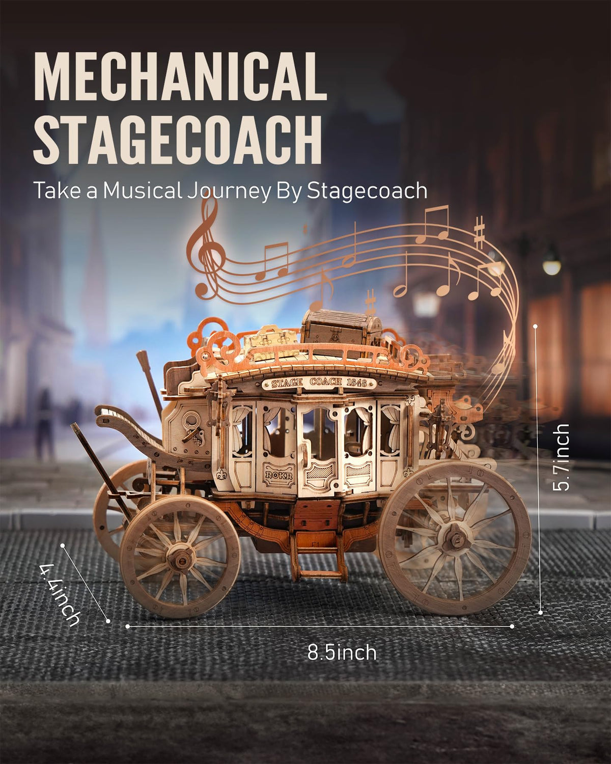 ROKR Stagecoach wind-up mechanism demonstrates motion and mechanical curiosity