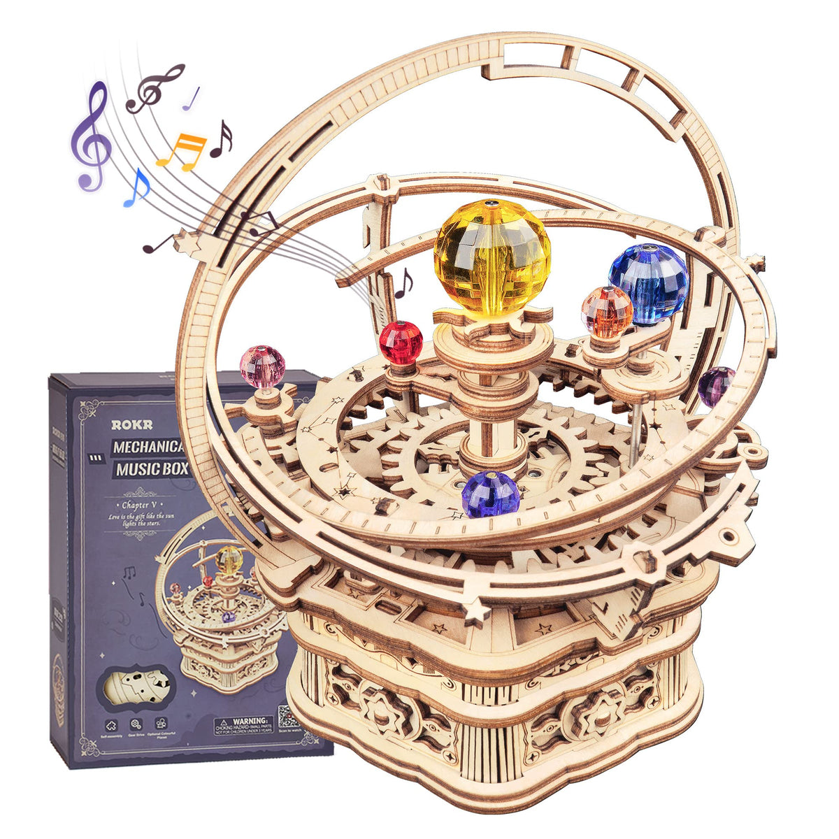 ROKR Starry Night Music Box gears rotate for a captivating desk display