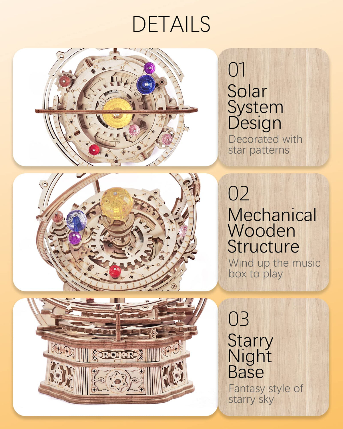 ROKR Starry Night Music Box laser-cut plywood pieces ensure clean interlocks
