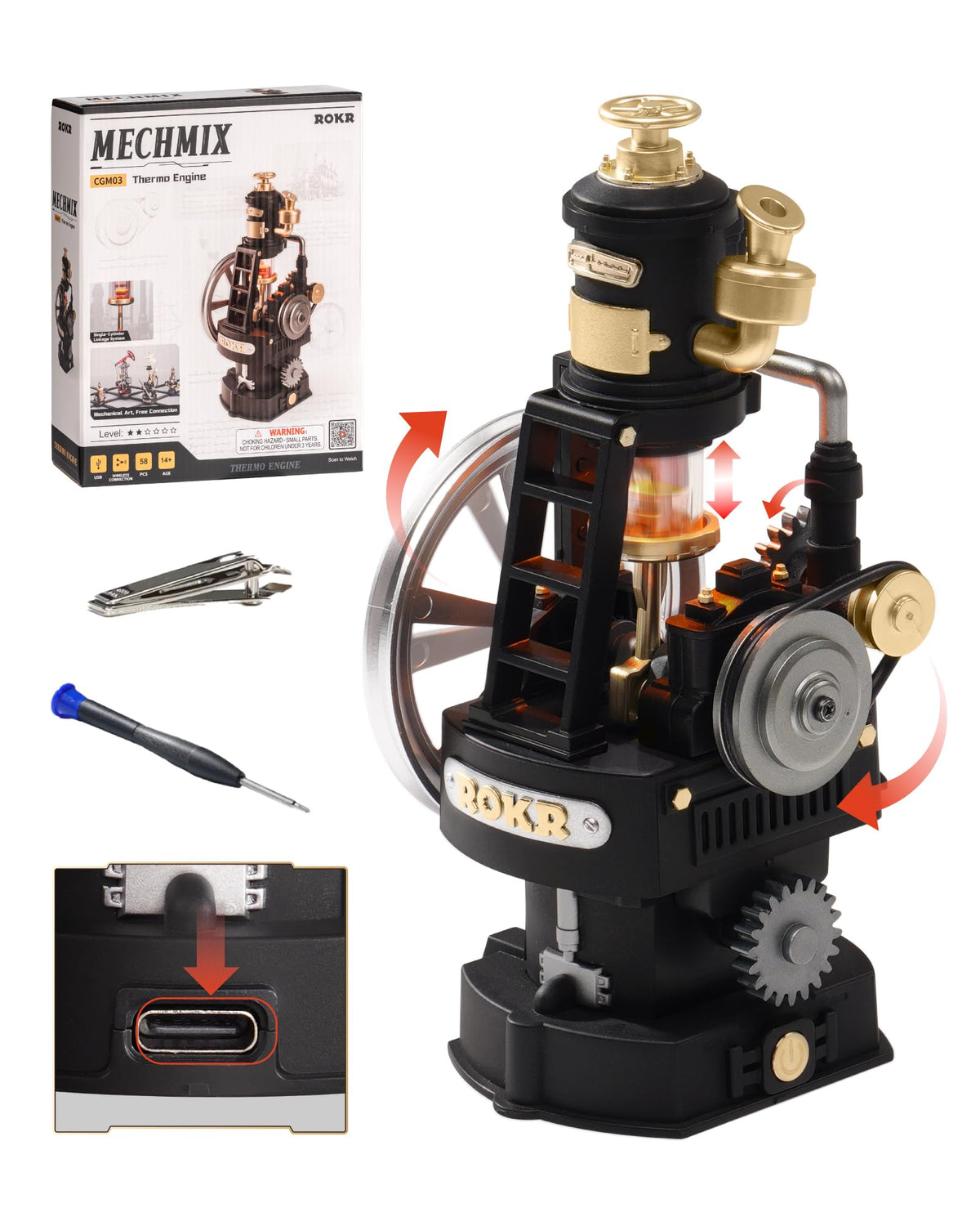 ROKR Thermo Engine lighted core adds warm ambience to your desk.
