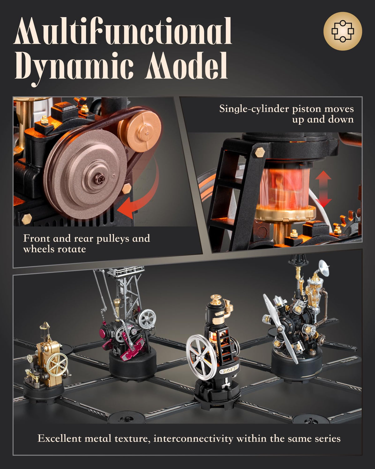 ROKR Thermo Engine piston dynamics show synchronized movement for display.