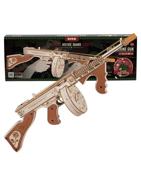 ROKR Tommy Gun 3D puzzle front view shows precise laser-cut pieces for a satisfying build