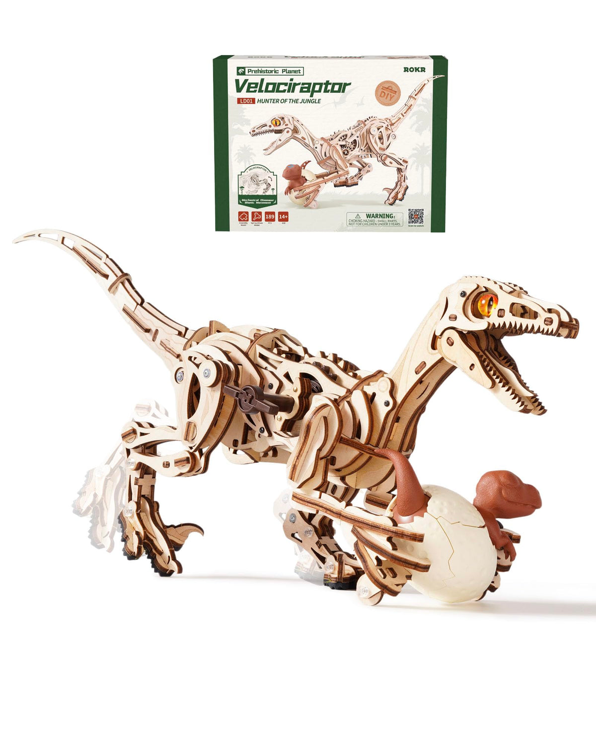 ROKR unplugged focus dino building experience promotes focus and patience.