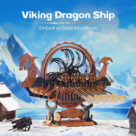 ROKR Viking Dragon Ship with LED lighting creates warm ambient decor.