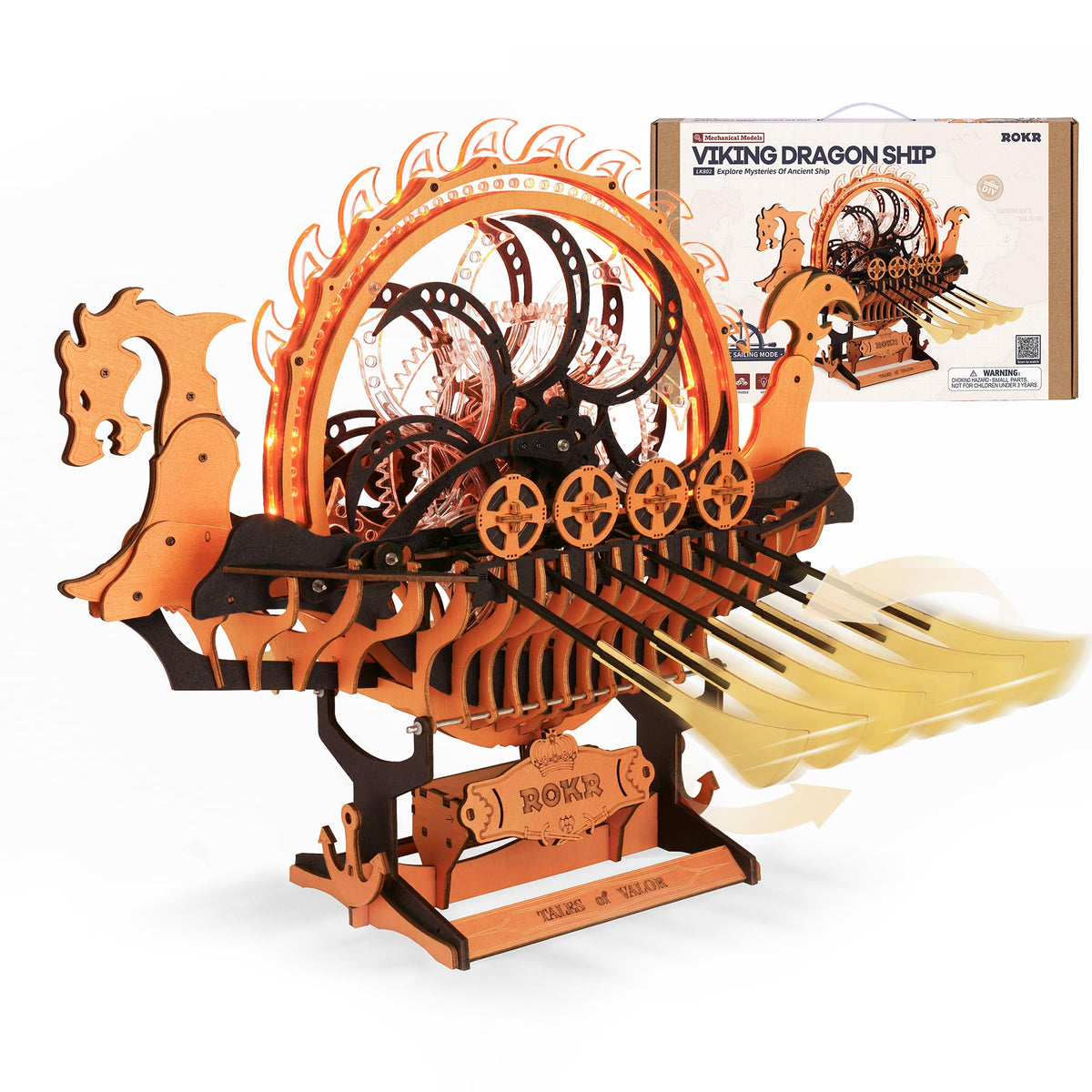 ROKR Viking Dragon Ship puzzle components for adult assembly and focus.