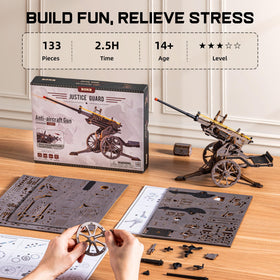 ROKR vintage wood puzzle decor adds an elegant industrial touch.