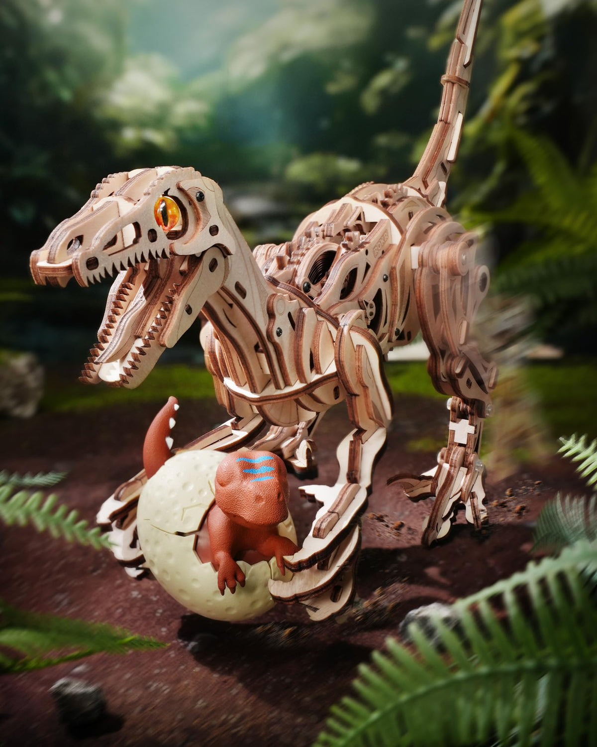 ROKR walking dinosaur gear mechanism shows lifelike movement for desk display.