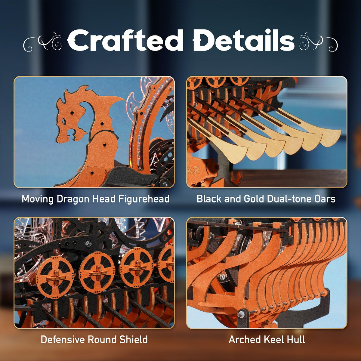 ROKR wooden puzzle kit packaging shows contents for quick setup.