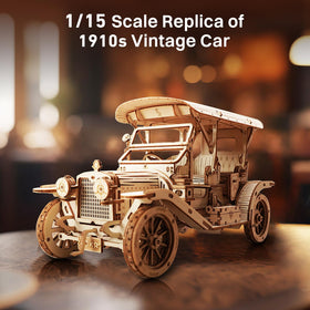 ROKR wooden puzzle car kit laser-cut parts ensure precise, satisfying assembly