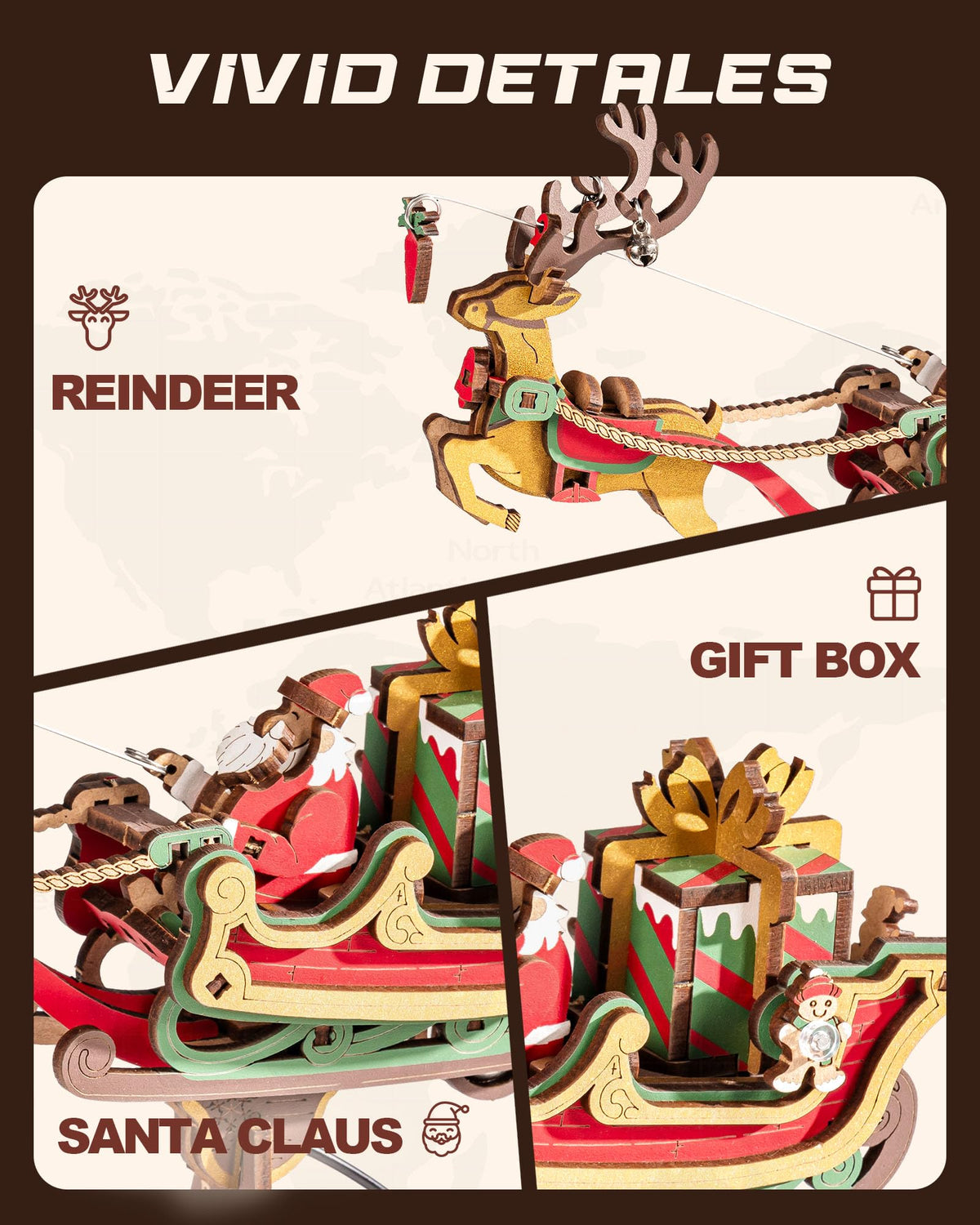 ROKR wooden puzzle model kit invites creative assembly of a classic Christmas scene.