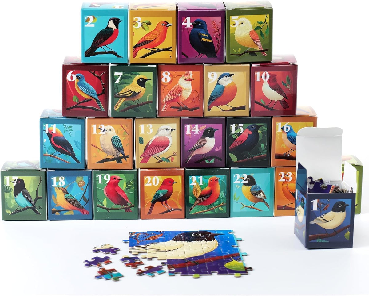rokt-razo Birds 24 mini pack box displays daily puzzle concept for family nights