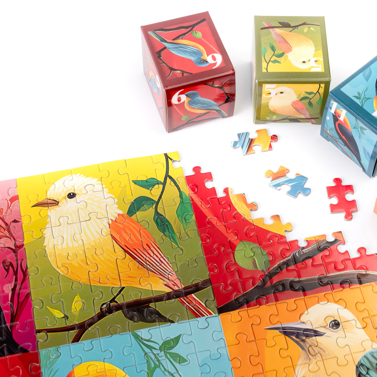 rokt-razo Birds daily puzzle poster shows completed image reference for easier difficulty choice