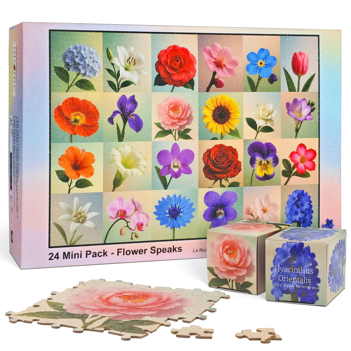 rokt&razo Flower Speaks glitter finish closeup enhances puzzle ambiance