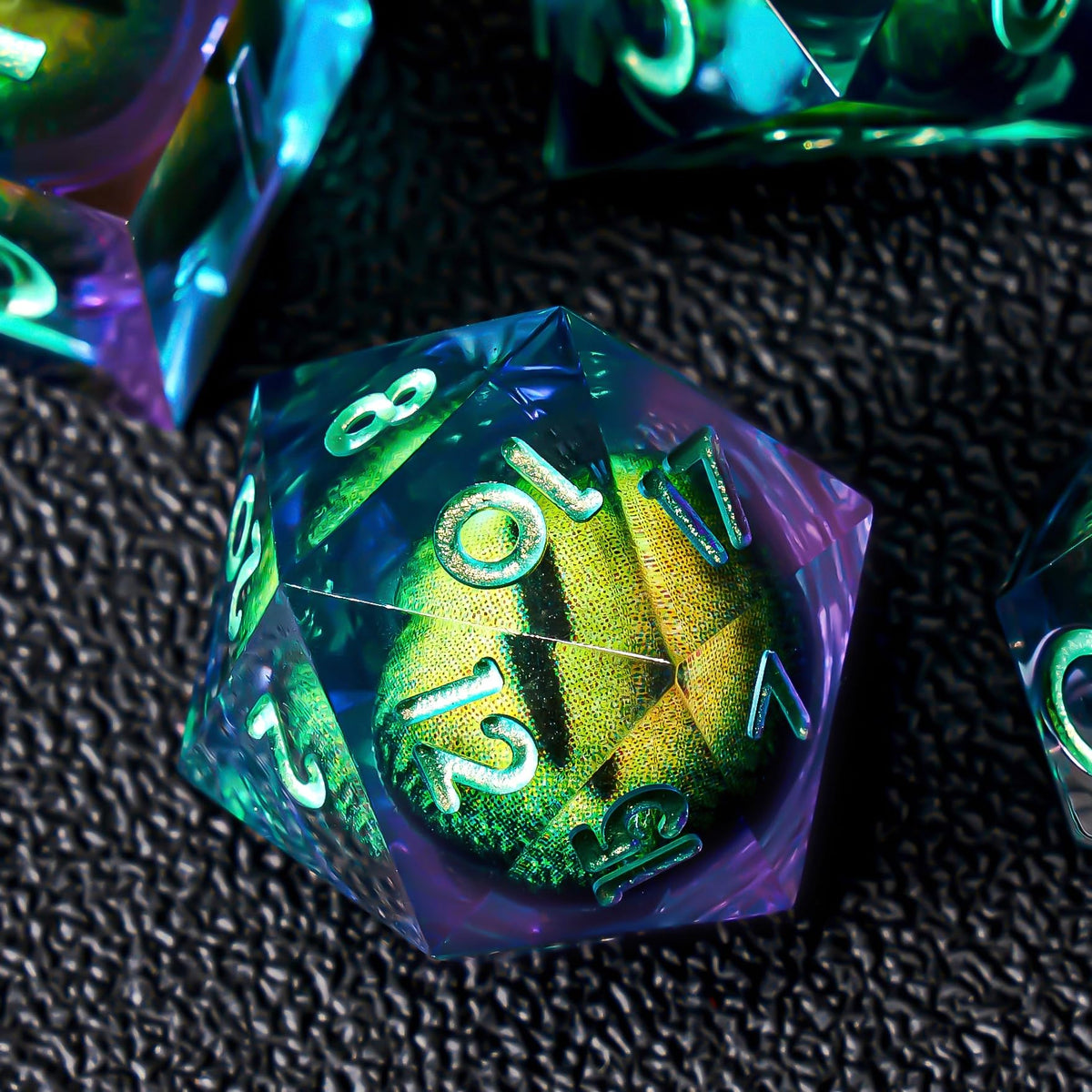 Role Dice sharp-edge resin dice captured mid-roll for smooth performance.