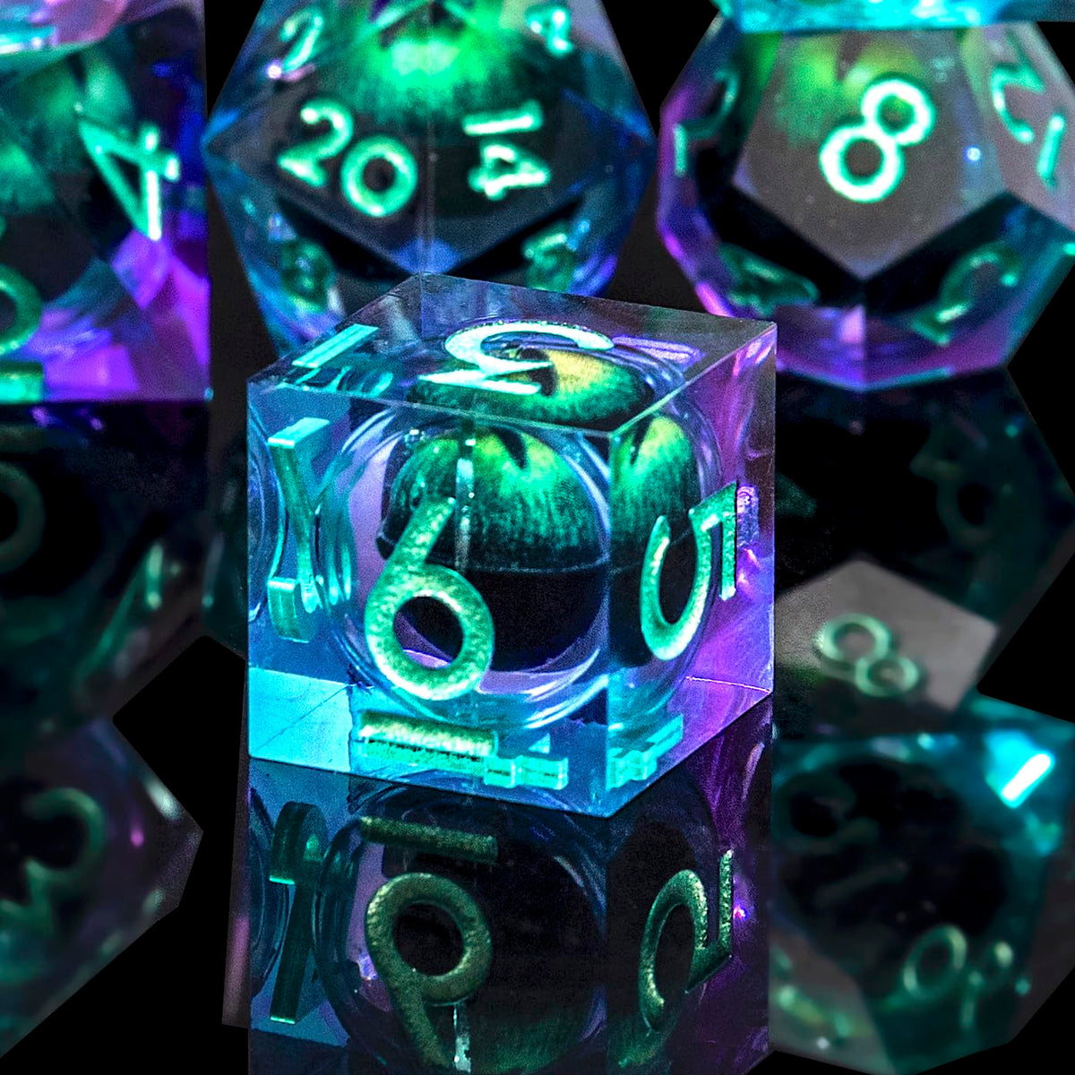 Role Dice tabletop scene showing sturdy dice for long gaming sessions.