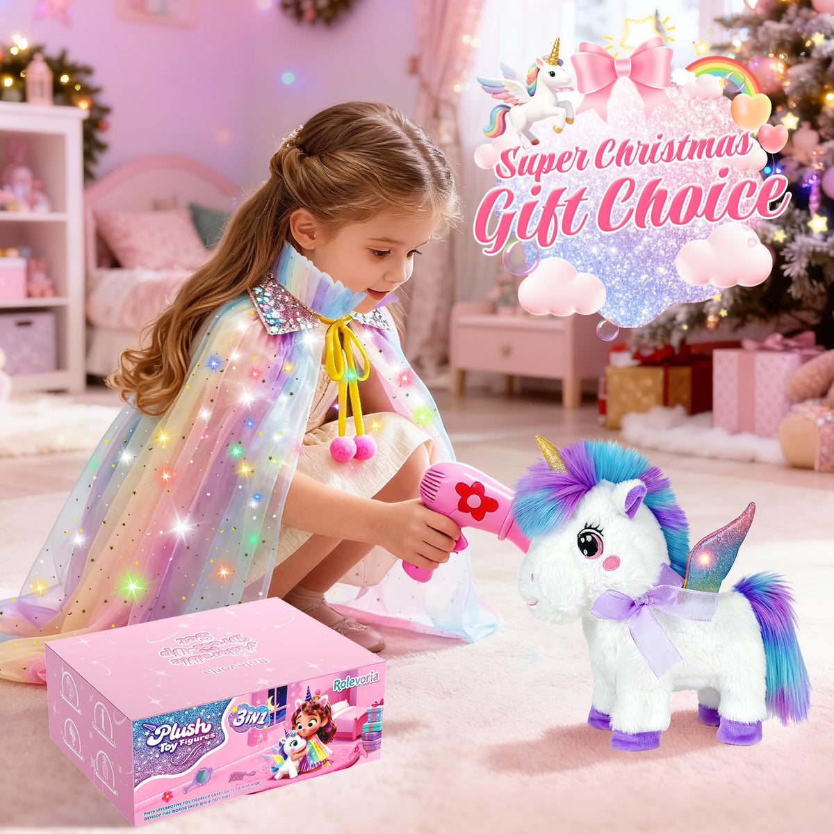 Rolevoria interactive plush uses a remote to trigger lights, songs, and movement.