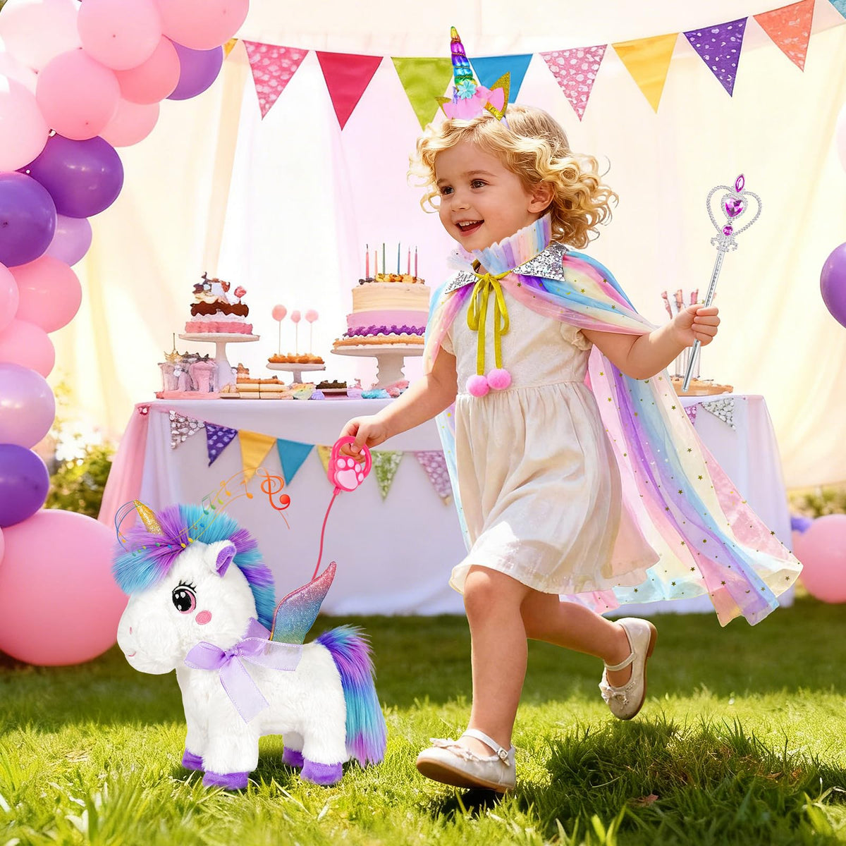 Rolevoria unicorn sings and talks via remote control for engaging storytelling moments.