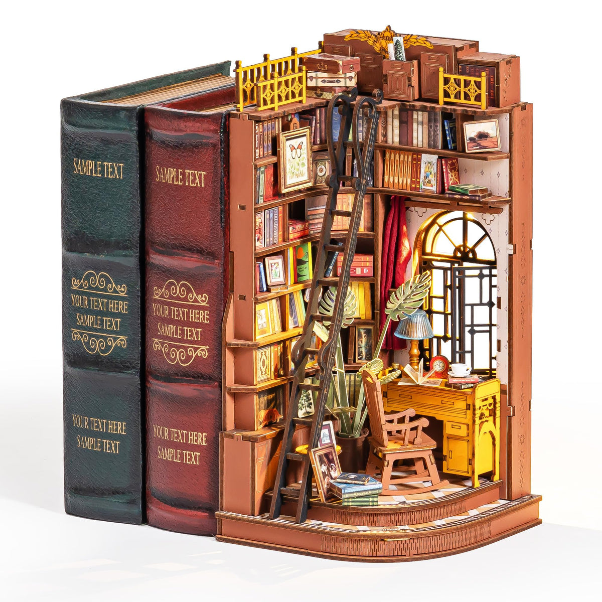 Rolife 3-Hour Easy Build Book Nook Kit on display for a scholarly desk