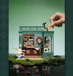 Rolife Alice's Tea Store window detail highlights delicate woodwork and glass accents