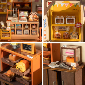 Rolife Becka's Bakery diorama breads and donuts rack for authentic miniature charm