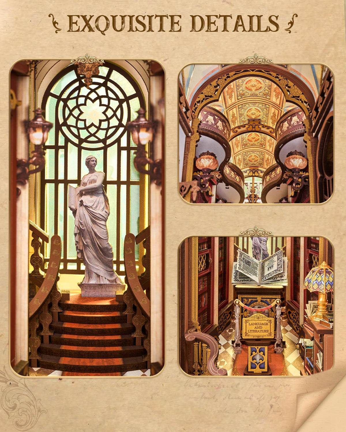 Rolife Book Nook Baroque architecture detail highlights Roman columns