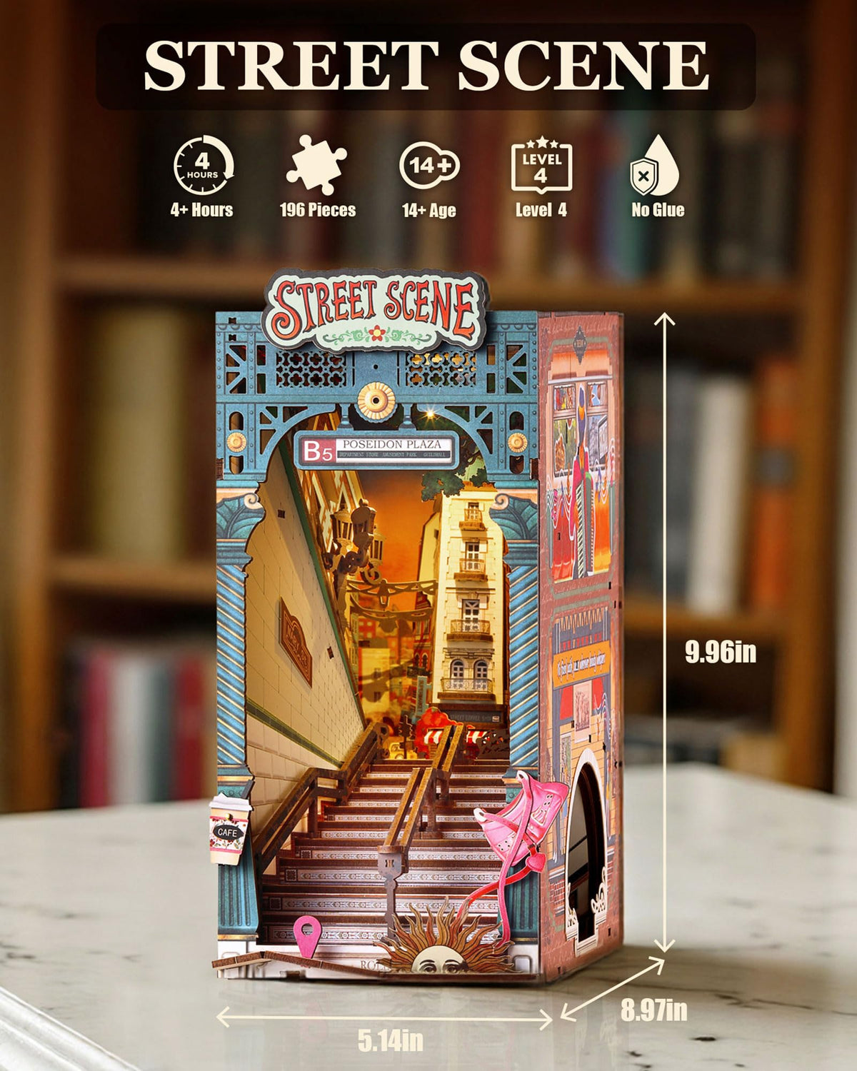 Rolife Book Nook day-to-night lighting showcases daylight and cozy window glow
