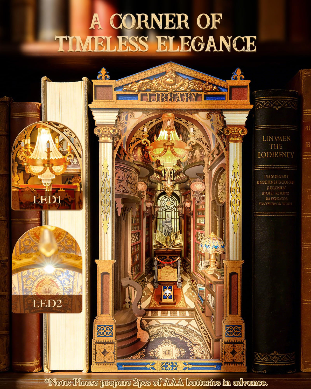 Rolife Book Nook gilded reliefs trim adds ornate elegance to miniature library