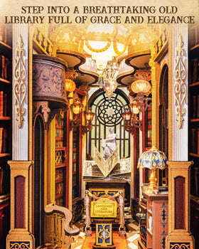 Rolife Book Nook Library of Wonders assembly pieces laid out for precise build