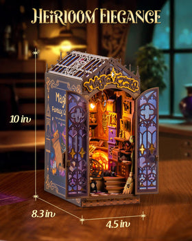 Rolife Book Nook snap-fit assembly highlights glue-free construction and satisfying progress.