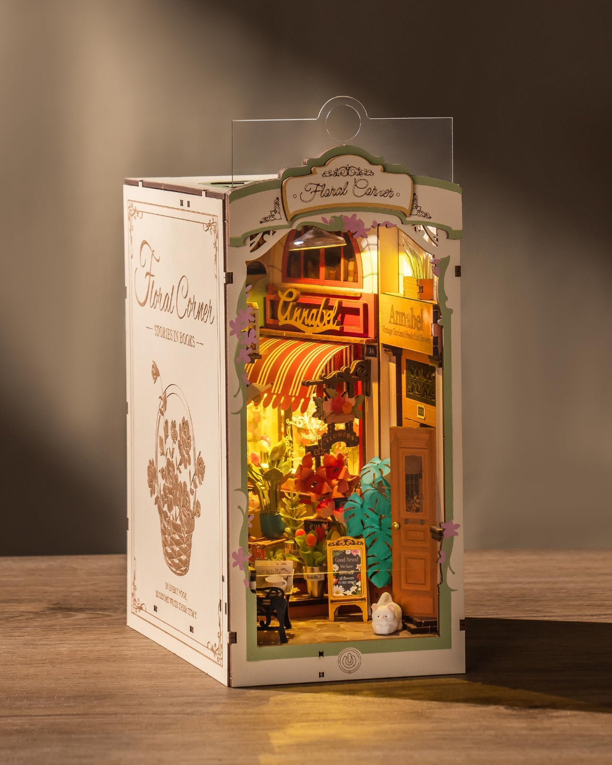 Rolife 3D wooden puzzle diorama enhances shelf display with tactile detail