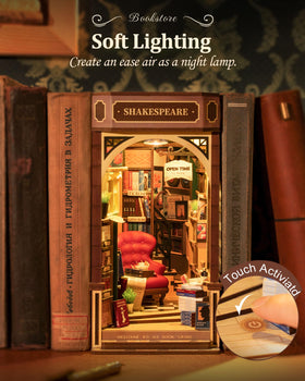 Rolife booknook toolkit with instructions, screwdriver, and light components.