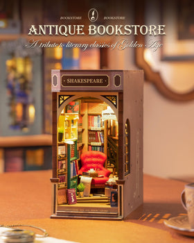 Rolife booknook library interior with shelves and reading chairs.