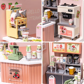 Rolife Bubble Tea Store cabinets with sink highlight organized storage and realistic diorama setups.