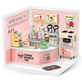 Rolife Bubble Tea Store workbench detail ideal for easy assembly and display.