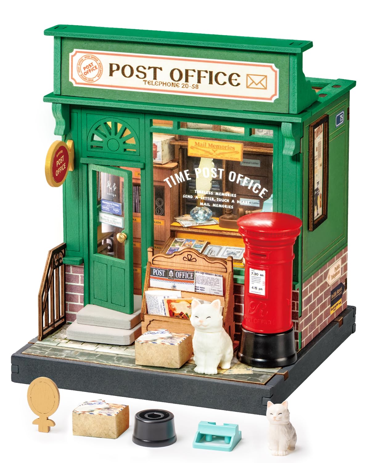 Rolife Century Post Office kit front view showing authentic architectural details for display