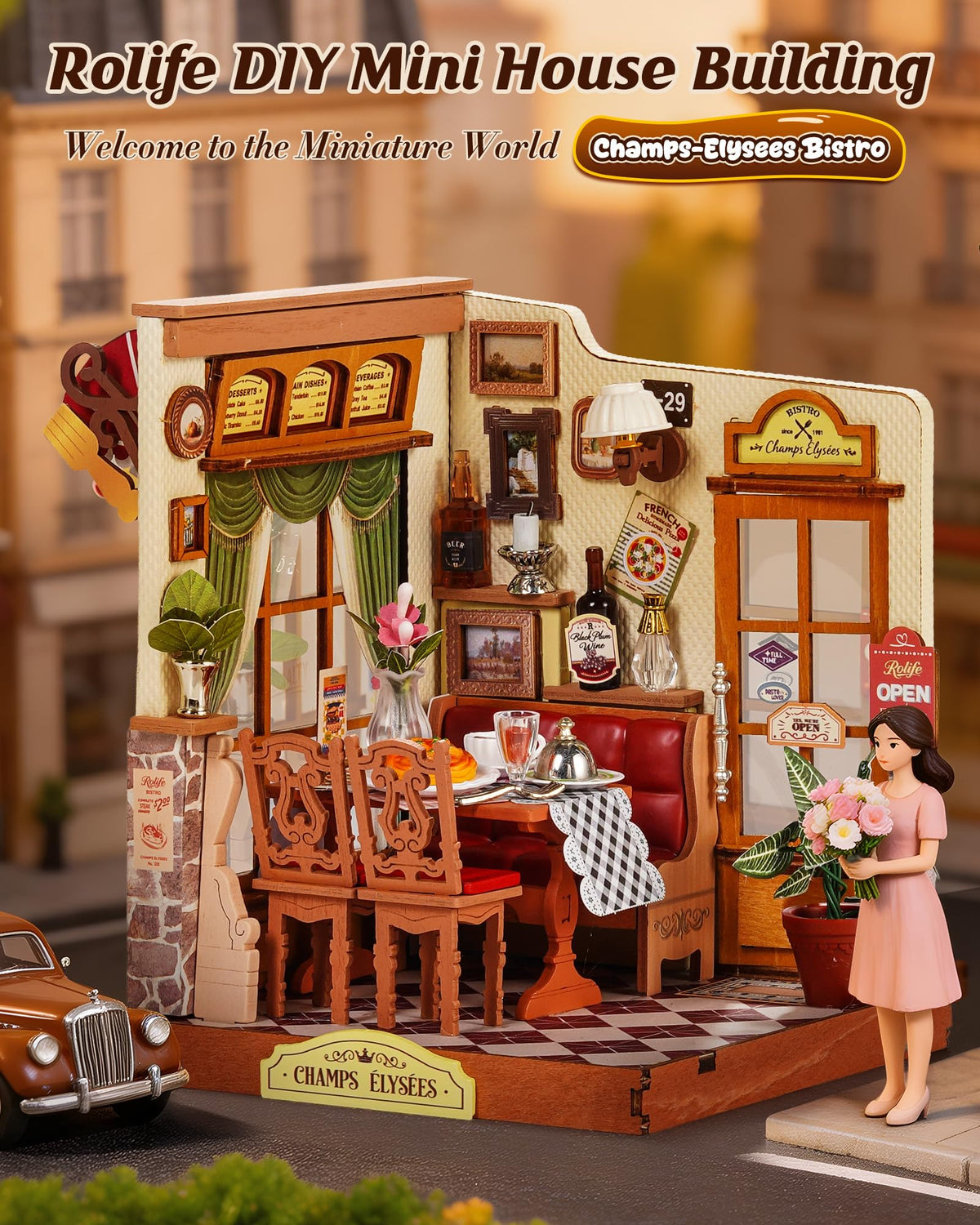 Rolife Champs-Élysées Bistro dining scene enhances miniature realism